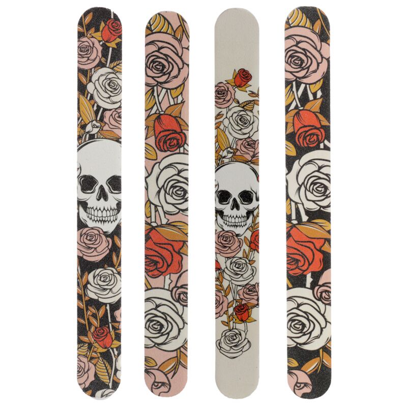 Lime à ongles longue tête de mort roses