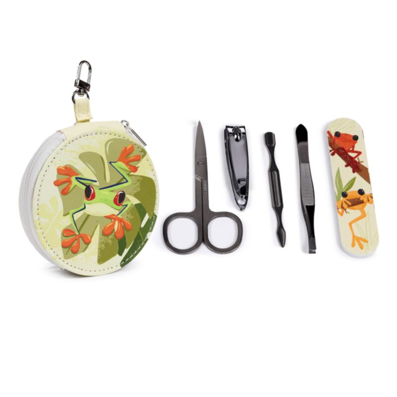 Ensemble de manucure 5 pièces grenouilles tropicales avec fermeture éclair