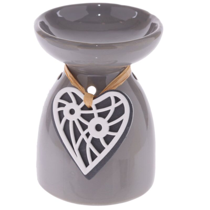 Brûleur parfum eden en céramique coeur en bois