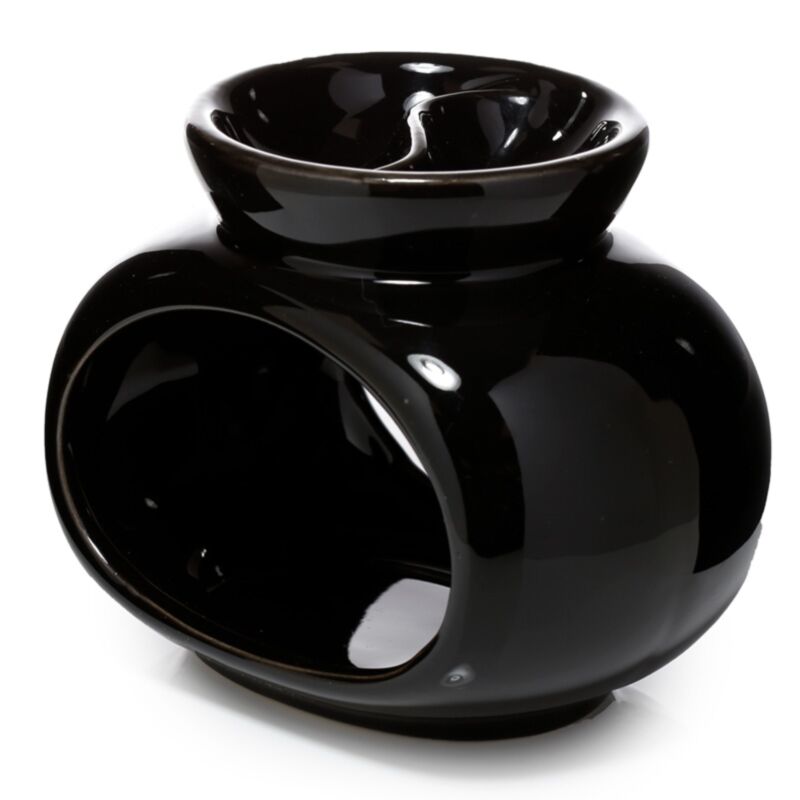 Brûleur de parfum à huile et cire en céramique ovale noir à double bol