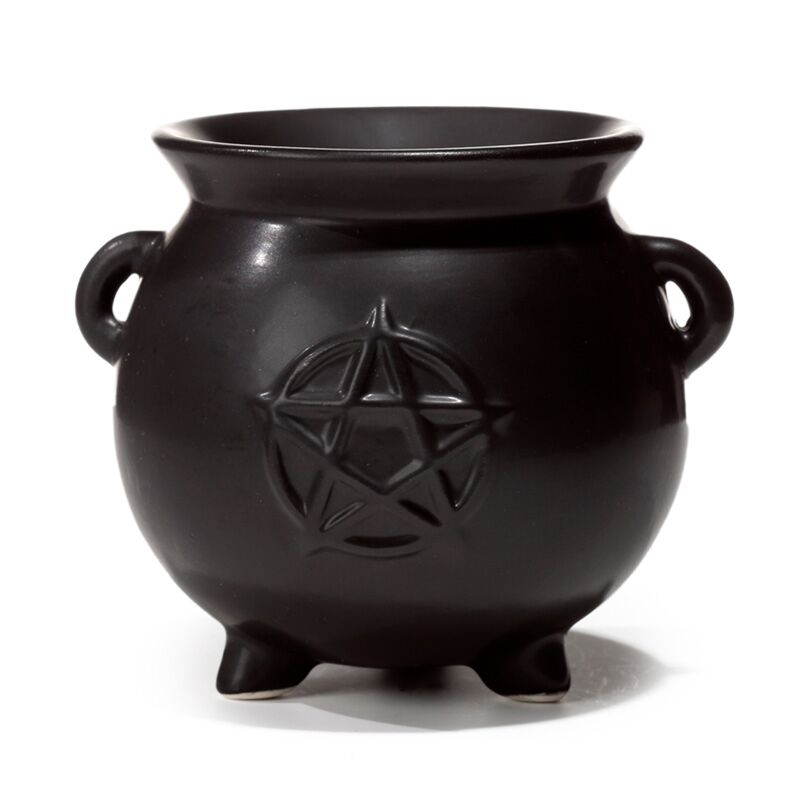 Brûleur de parfum en céramique noire pentagramme du chaudron des sorcières