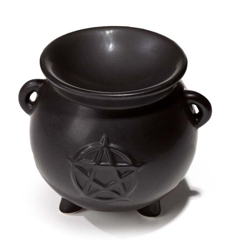 Brûleur de parfum en céramique noire pentagramme du chaudron des sorcières