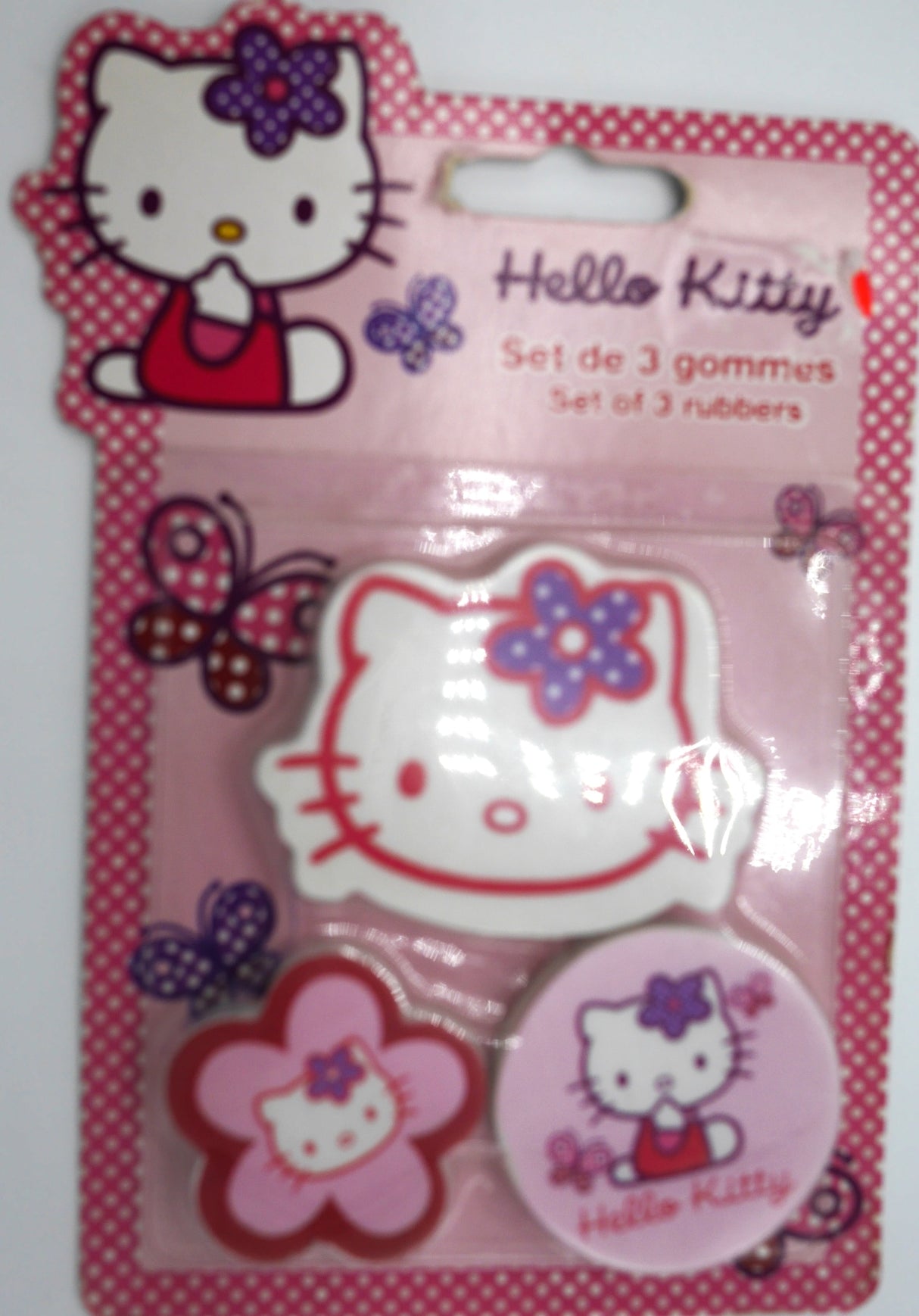 Gommes Van der Doelen Hello Kitty sur blister, 3 pièces