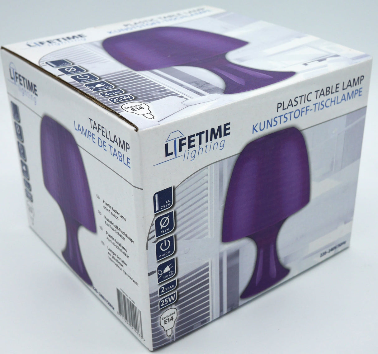 Lampe de table Van der Doelen violette avec alimentation et interrupteur marche/arrêt