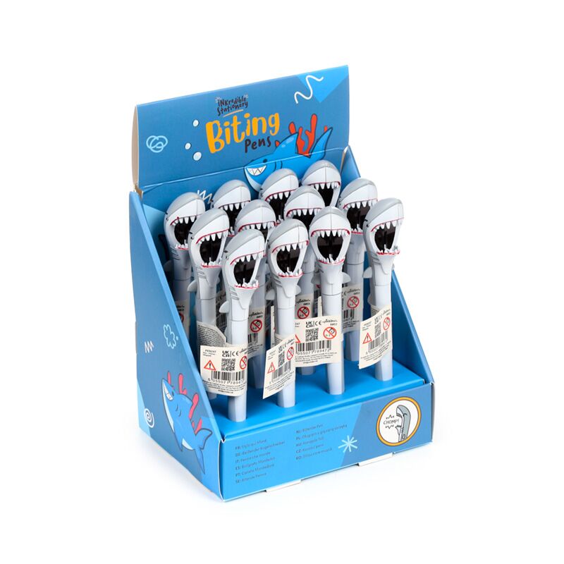 Stylo plastique requin mordant - bleu