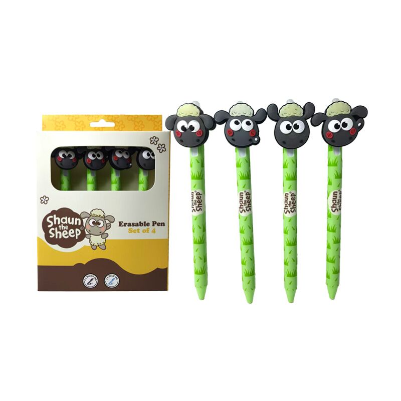 Lot de 4 stylos effaçables kawaii Shaun le mouton