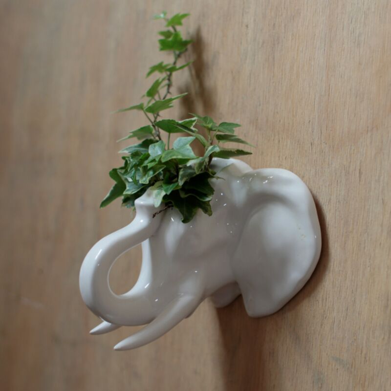 Pot de fleur de décoration murale tête d'éléphant en céramique, pour l'intérieur