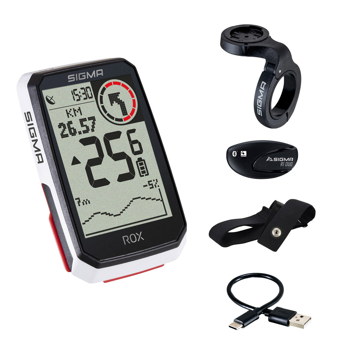 Sigma Rox 4.0 GPS SW White HR Solder de direction + ant + ble brabstiv