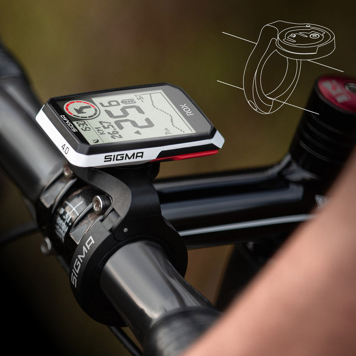 Sigma Rox 4.0 GPS SW White HR Solder de direction + ant + ble brabstiv