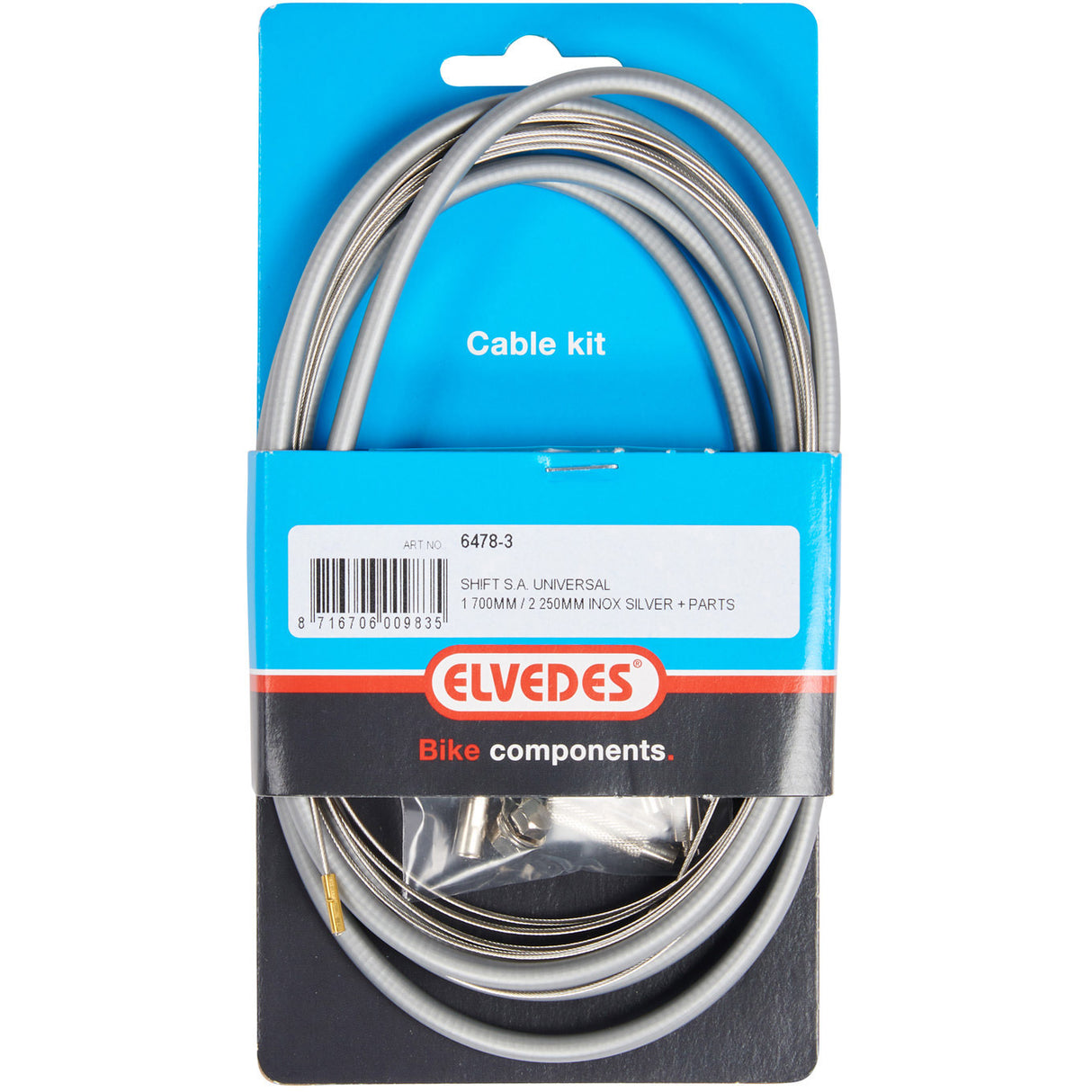 Ensemble de câbles d'engrenage Elvedes 1700 2250 mm Universal Sturmey Archer en acier inoxydable - Silver (sur carte)