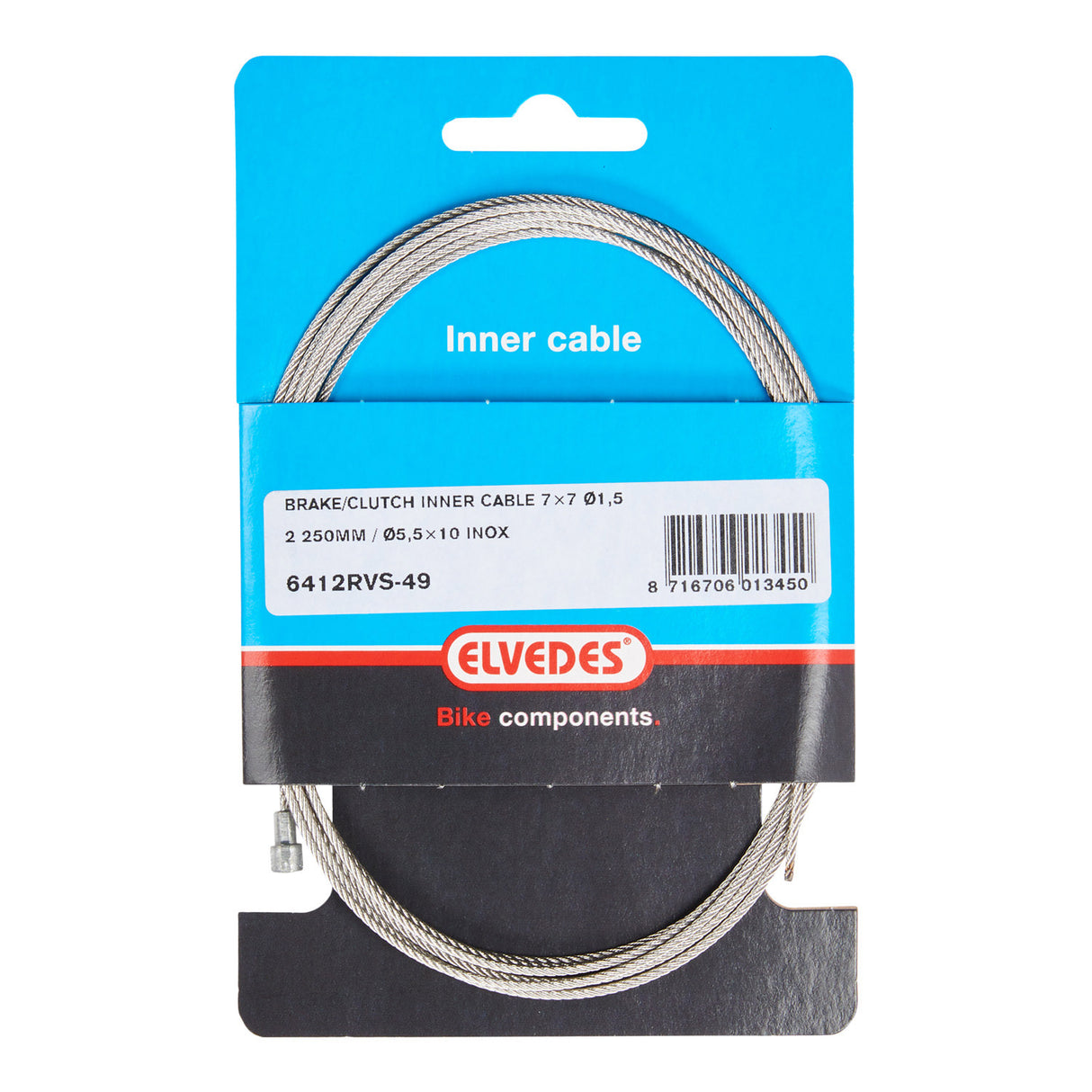 Elvedes Rem Binnenkabel 2250 mm V-Nipple 6412RVS-49