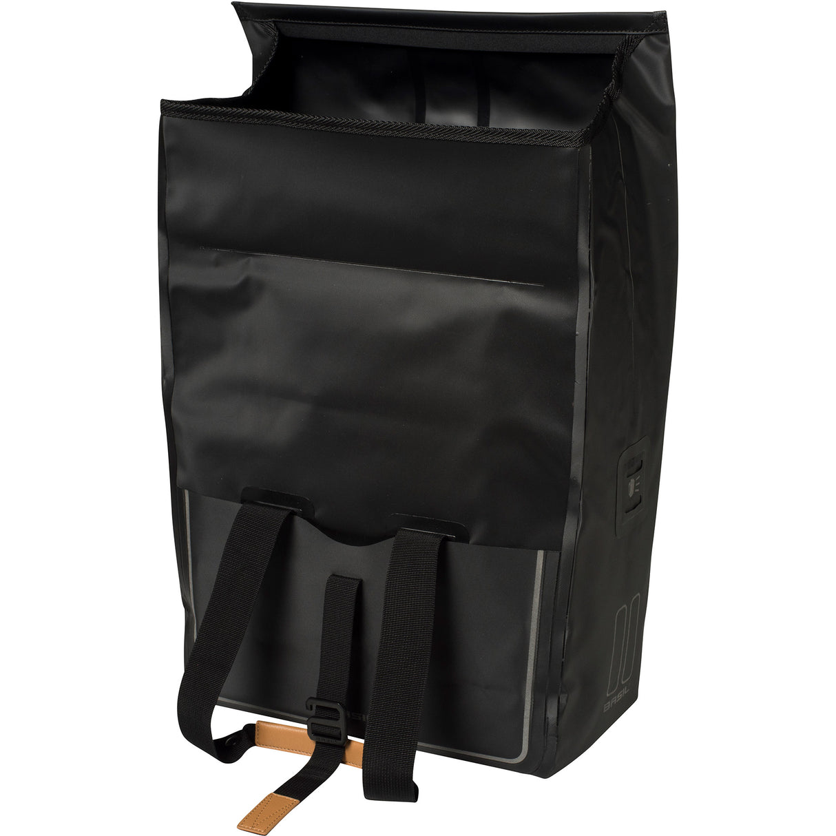 Basil Urban Dry Shopper - Afforeur à vélo imperméable, détails en cuir végétalien, fermeture réglable, réflexion, noir mat