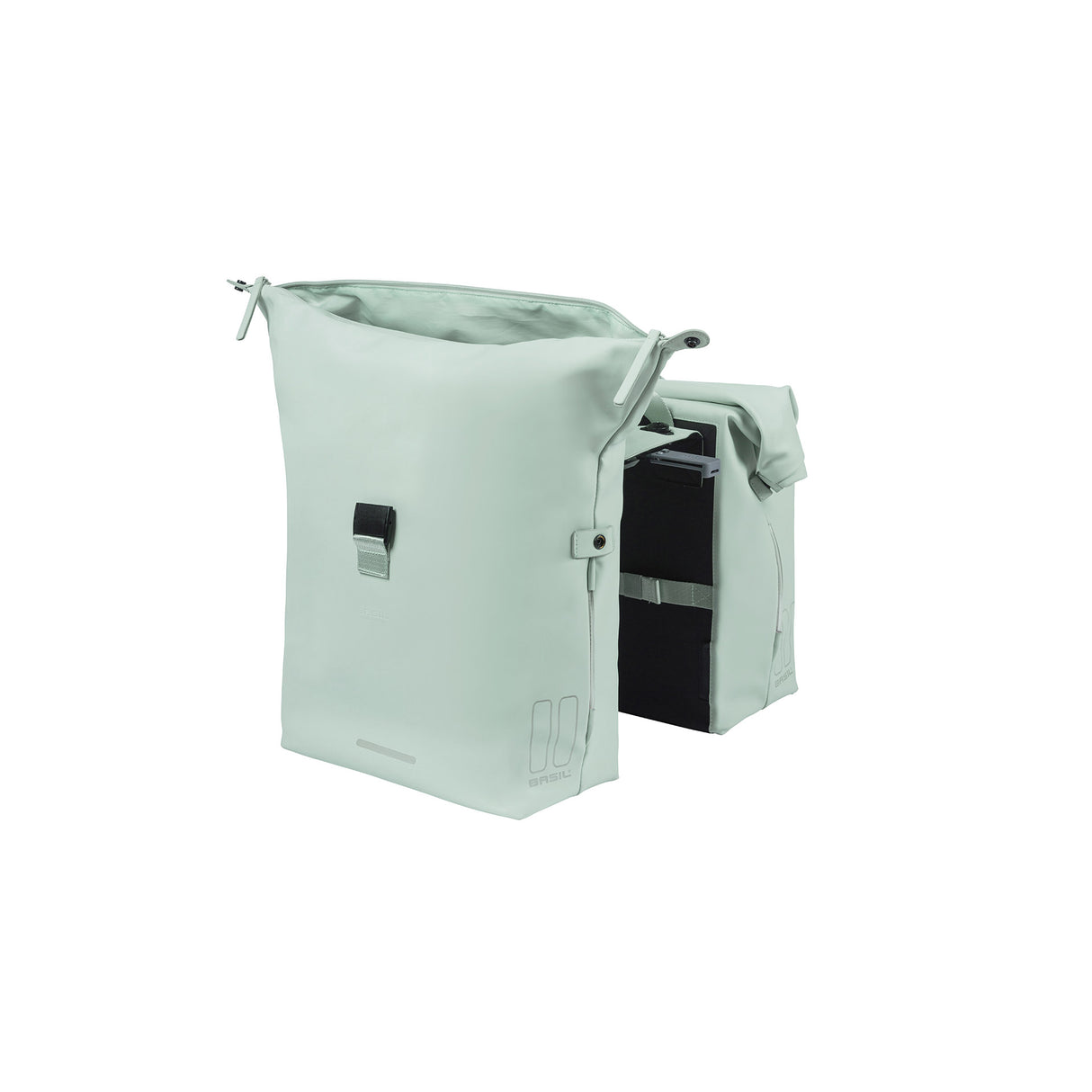 Basil Soho Double Bicycle Bag Nordlicht Mik Pastel Groen, étanche, 41L, éclairage LED
