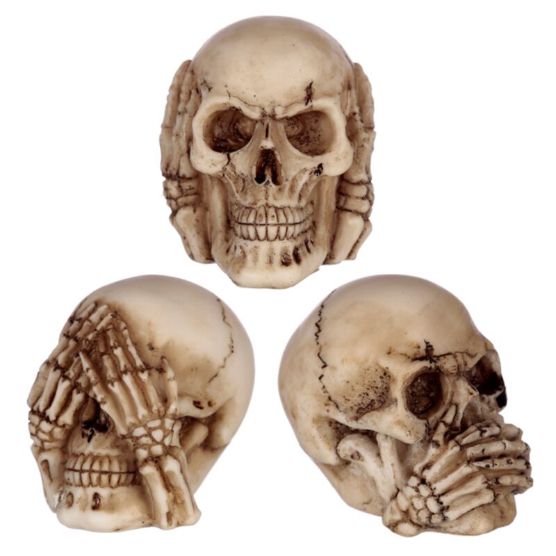 Ensemble de 3 petits accessoires pour la maison entendre voir parler crânes
