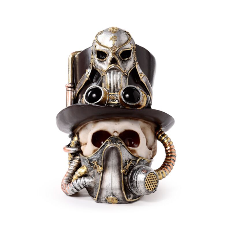 Crâne steampunk avec chapeau haut de forme pour masque à gaz