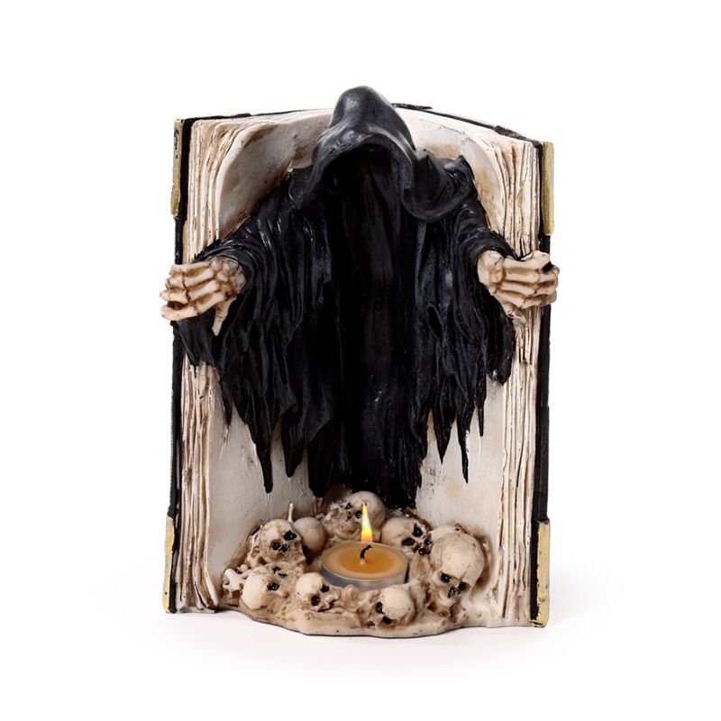 Le faucheur de la mort, livre de crânes, porte-bougie chauffe-plat