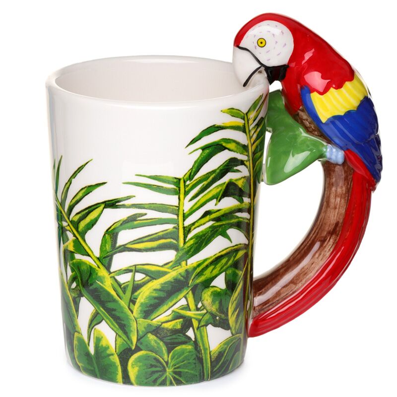 Mug en céramique avec anse en forme de perroquet