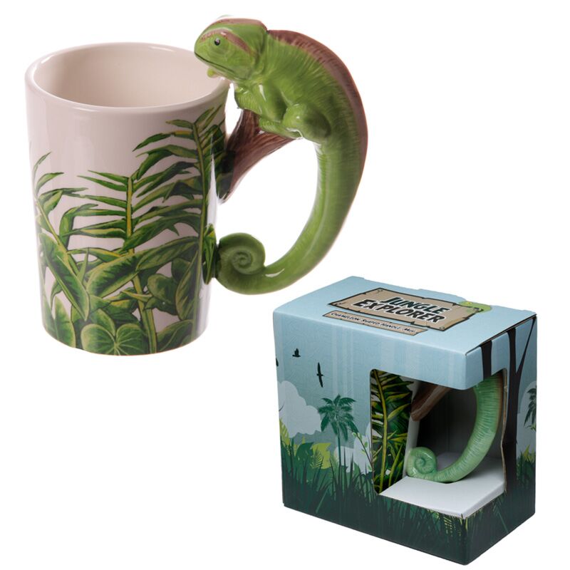 Mug en céramique avec anse en forme de caméléon