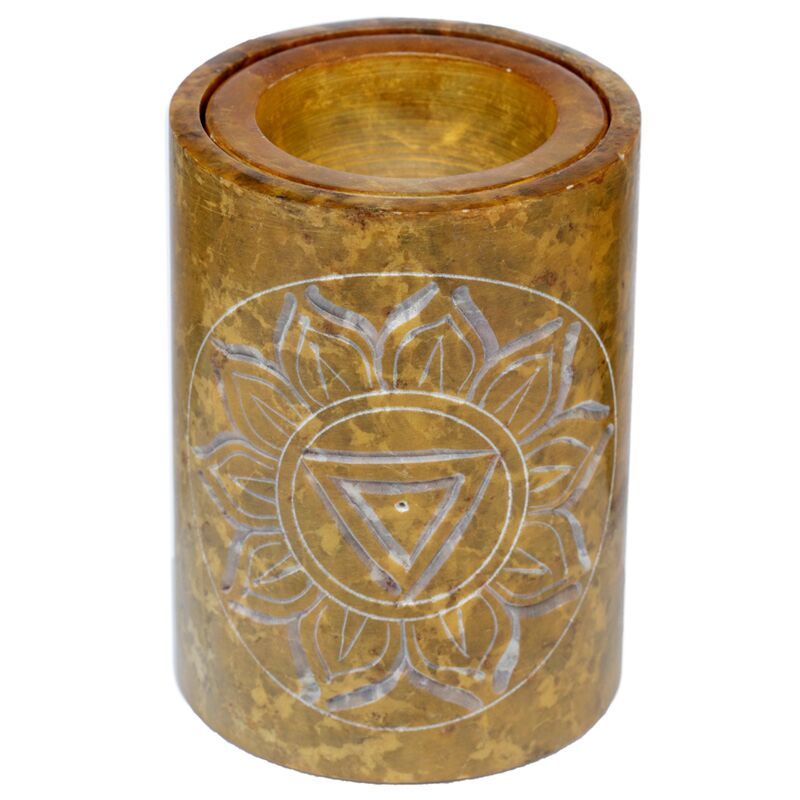 Brûleur de parfum de chakra sculpté en stéatite jaune