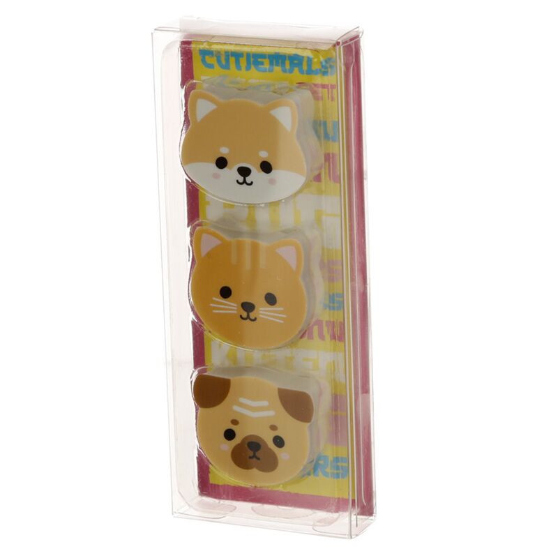 Lot de 3 gommes Adoramals Carlin Chat Shiba Inu
