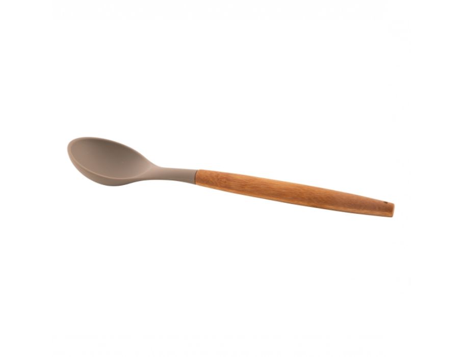 Cuillère de service pointe virgule - silicone - manche bambou - taupe