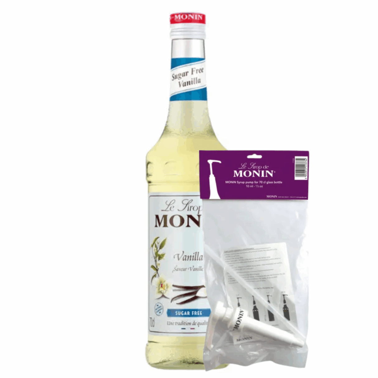 Sirop Monin vanille sans sucre (70 cl) + pompe à sirop (10ml)