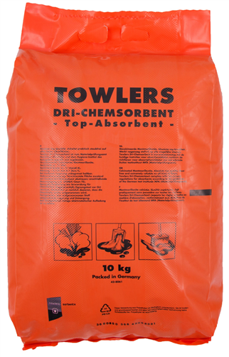 Towlers granulés d'absorption chemosorb oil-dri emballage 10kg avec impression