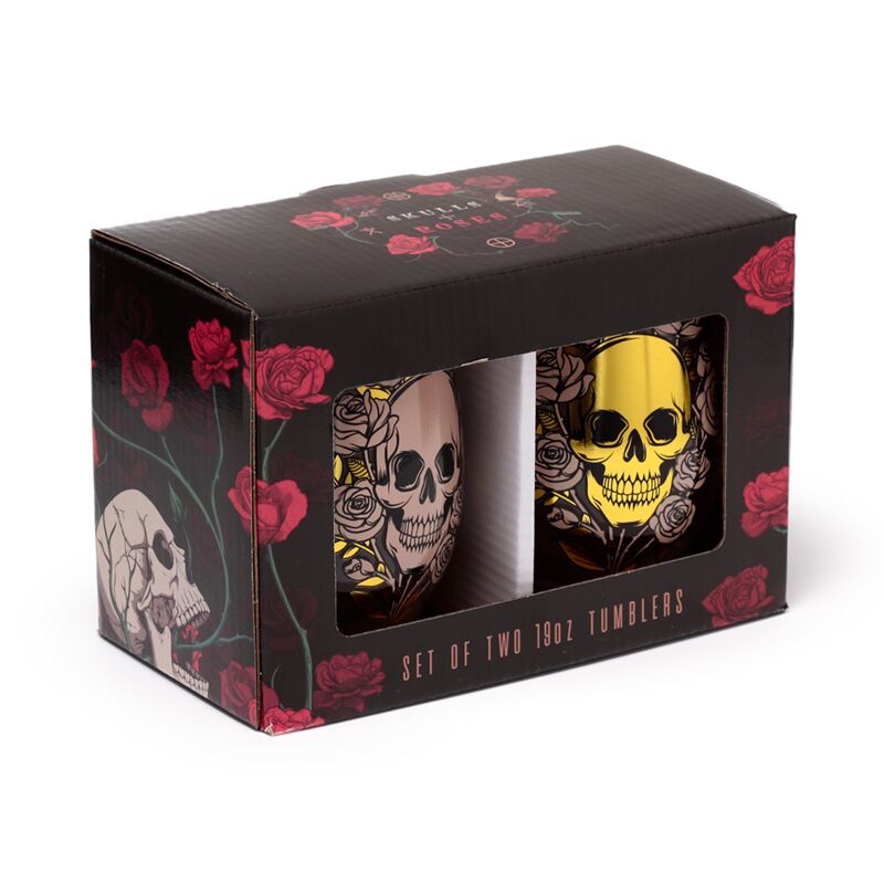 2 verres à boire - roses tête de mort