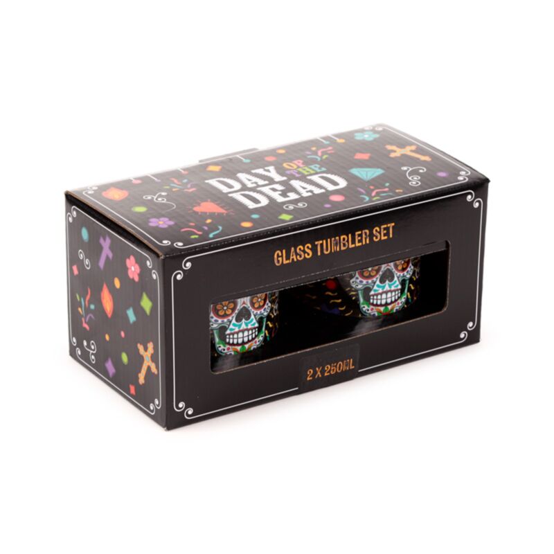 Dia de los muertos lot de 2 verres à boire en verre 250ml