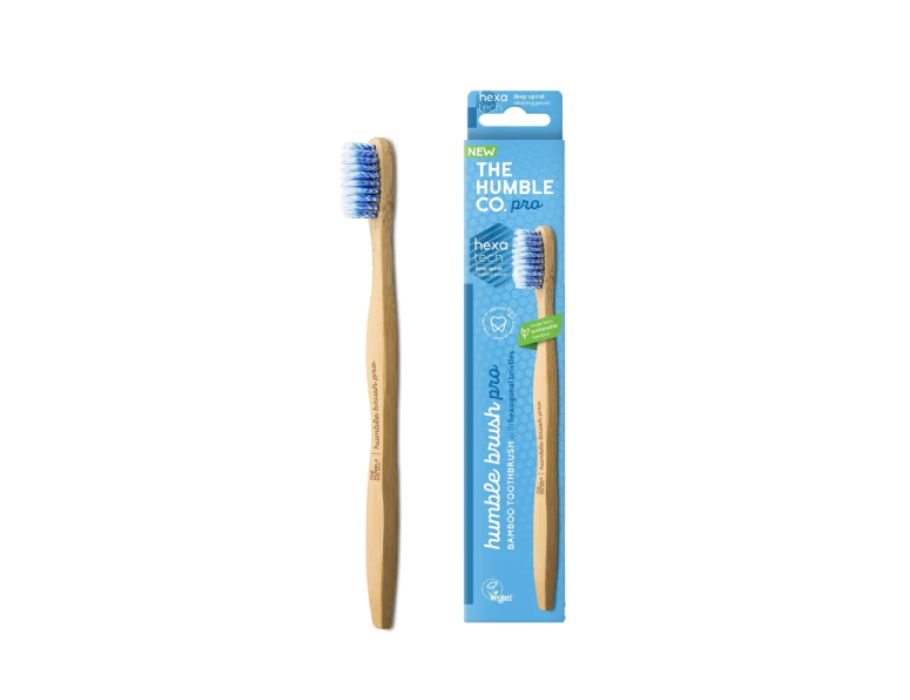 La humble co. brosse à dents bambou - pro - spirale hexatech - soft - bleu