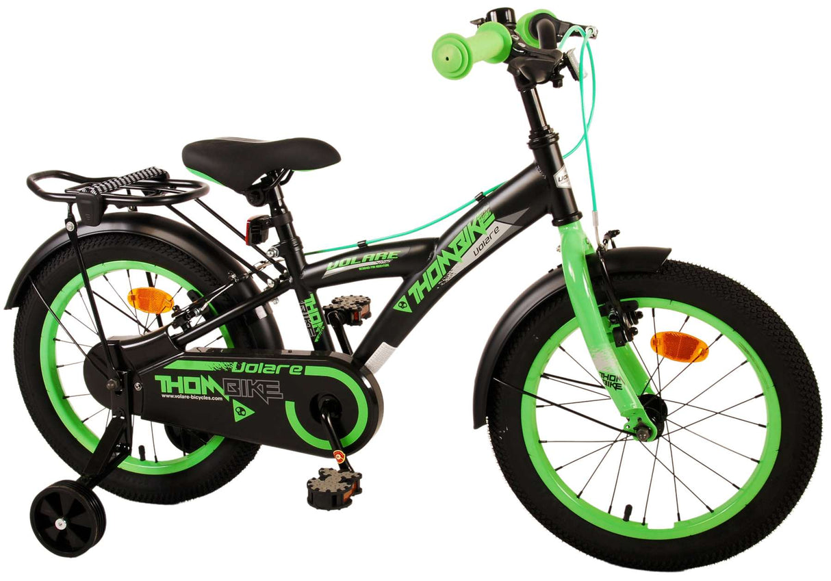 Vélo enfant Volare Thombike - Garçons - 16 pouces - Noir Vert - Deux freins à main