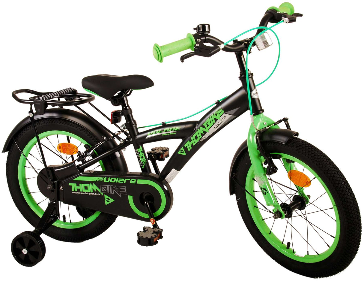Vélo enfant Volare Thombike - Garçons - 16 pouces - Noir Vert - Deux freins à main