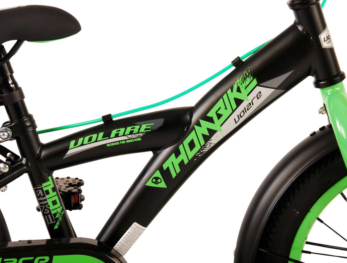 Vélo enfant Volare Thombike - Garçons - 16 pouces - Noir Vert - Deux freins à main