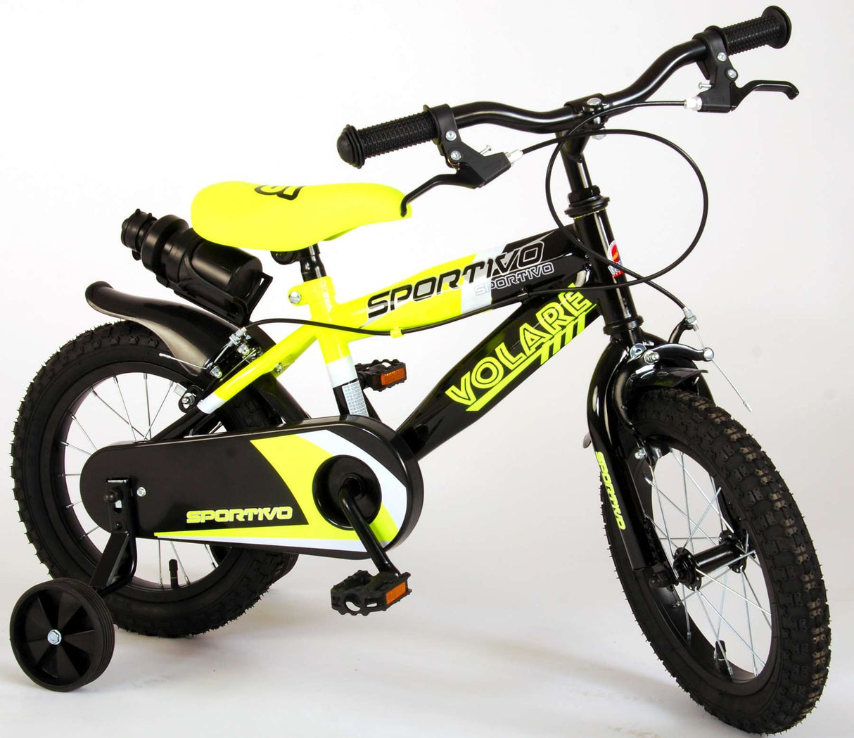 Volare Sportivo Child's Bike Boys Boys 14 pouces Néon Geel Black Bracks à deux mains 95% assemblés