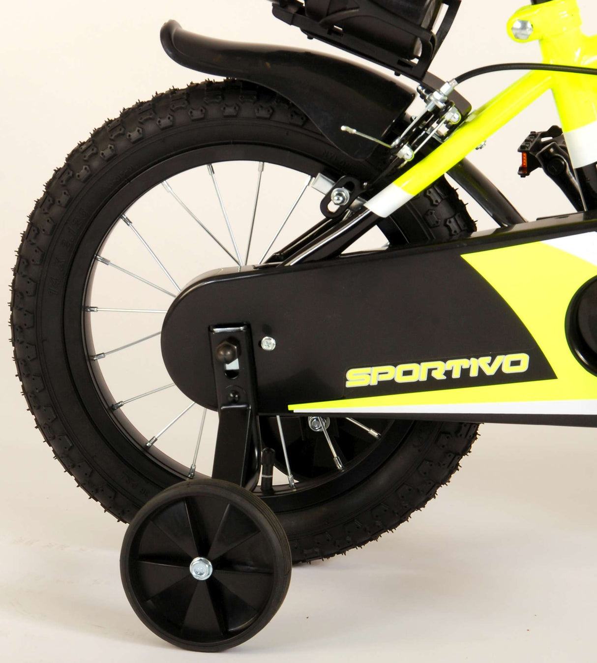 Volare Sportivo Child's Bike Boys Boys 14 pouces Néon Geel Black Bracks à deux mains 95% assemblés