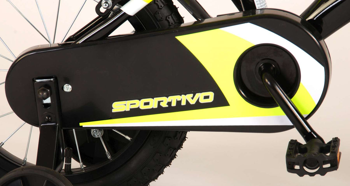 Volare Sportivo Child's Bike Boys Boys 14 pouces Néon Geel Black Bracks à deux mains 95% assemblés
