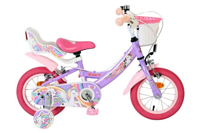 Vélo enfant Volare licorne - filles - 12 pouces - violet - deux freins à main