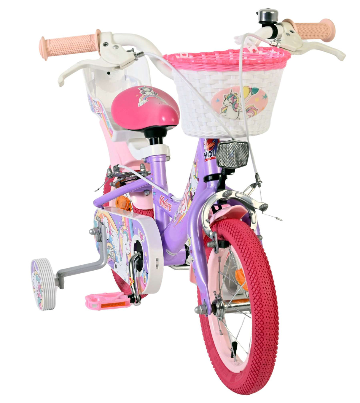 Vélo enfant Volare licorne - filles - 12 pouces - violet - deux freins à main