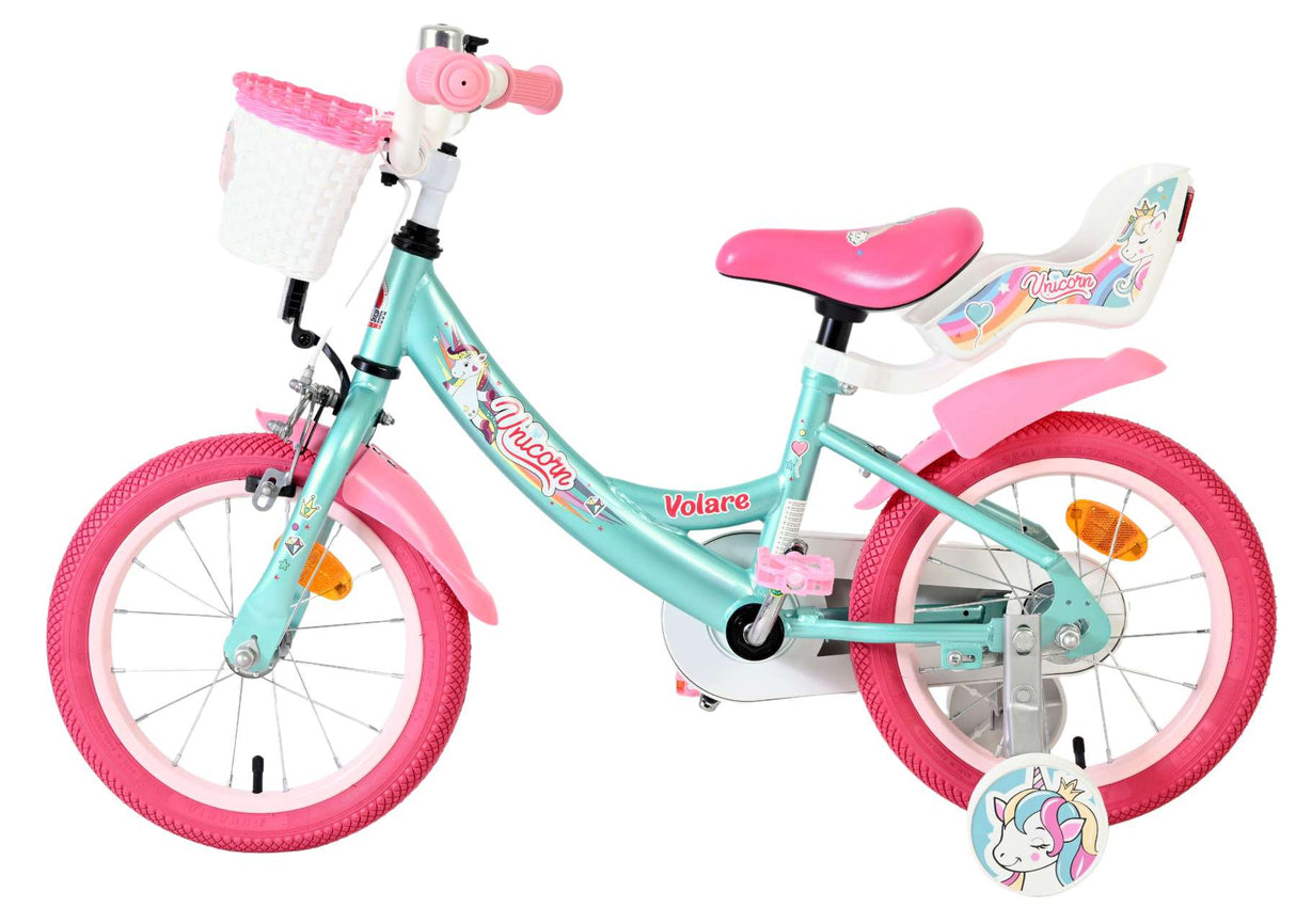 Vélo enfant licorne Volare - filles - 14 pouces - vert