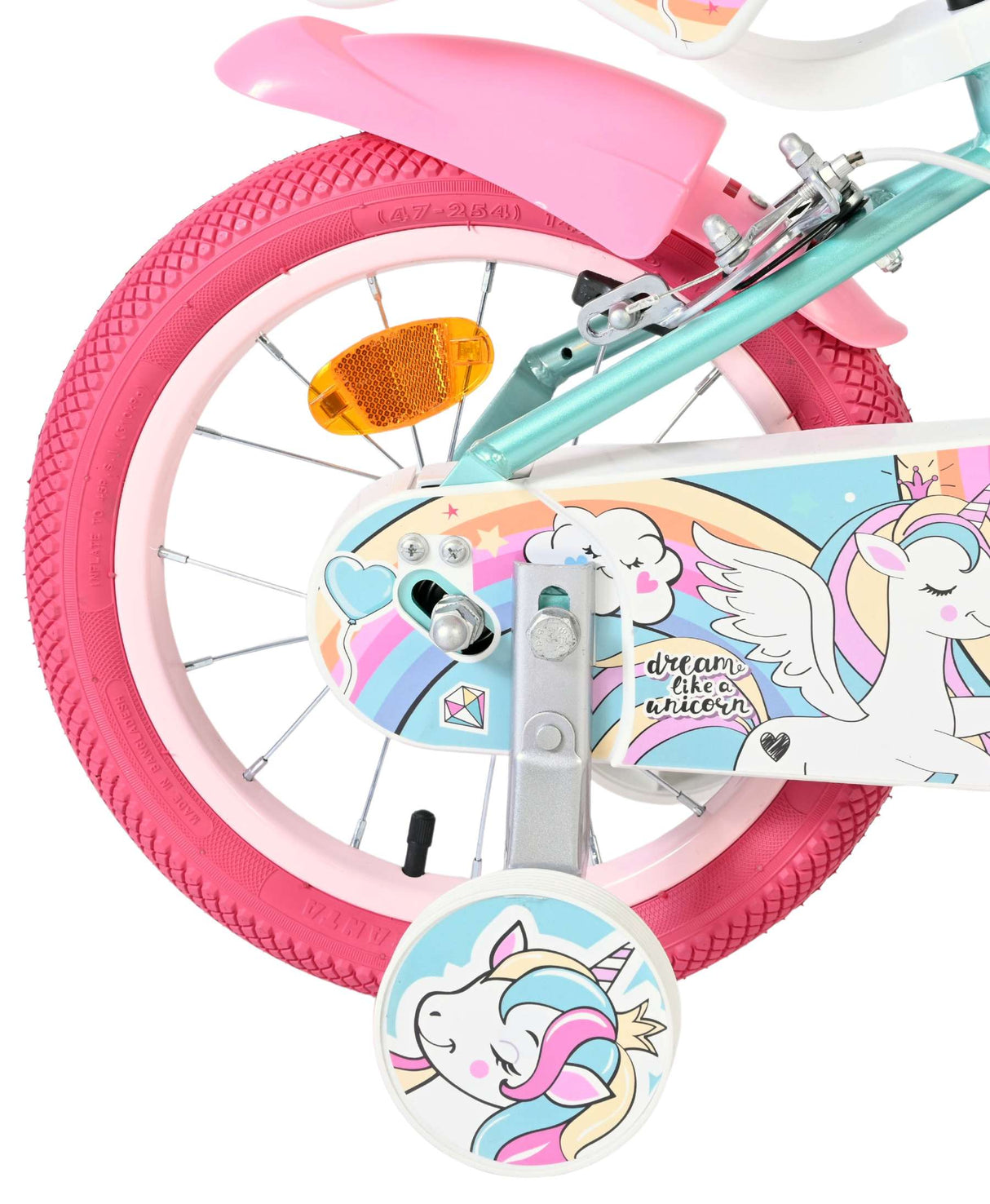 Vélo enfant Volare licorne - filles - 14 pouces - vert - deux freins à main