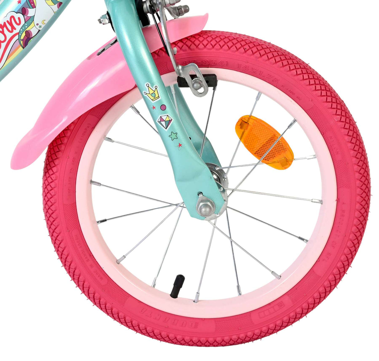 Vélo enfant Volare licorne - filles - 14 pouces - vert - deux freins à main