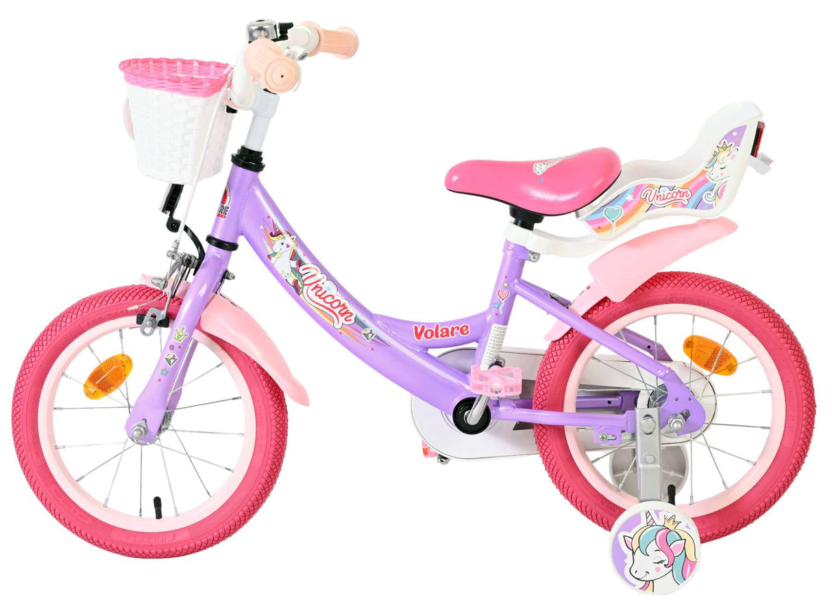 Vélo enfant licorne Volare - filles - 14 pouces - violet