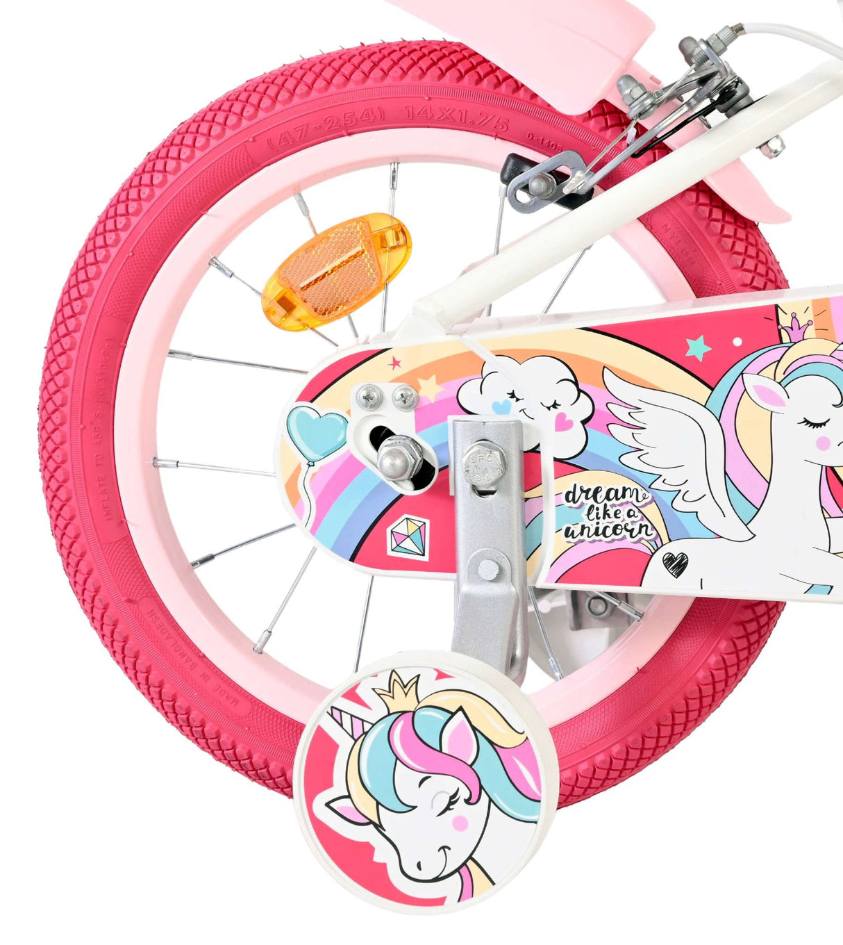 Vélo enfant Volare licorne - filles - 14 pouces - blanc - deux freins à main