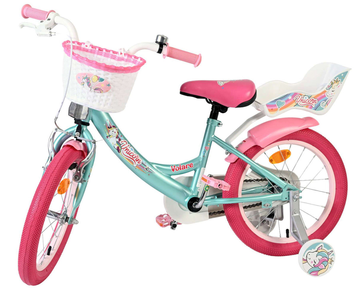 Vélo enfant Volare licorne - filles - 16 pouces - vert