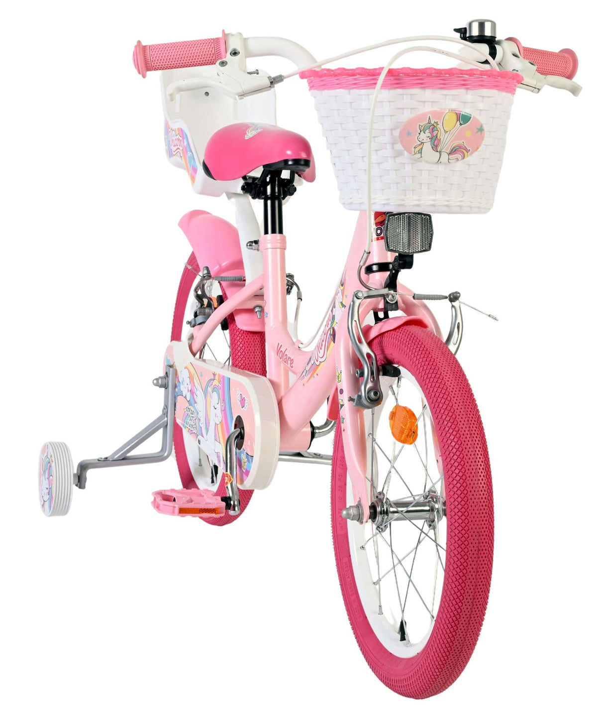 Vélo enfant Volare licorne - filles - 16 pouces - rose - deux freins à main