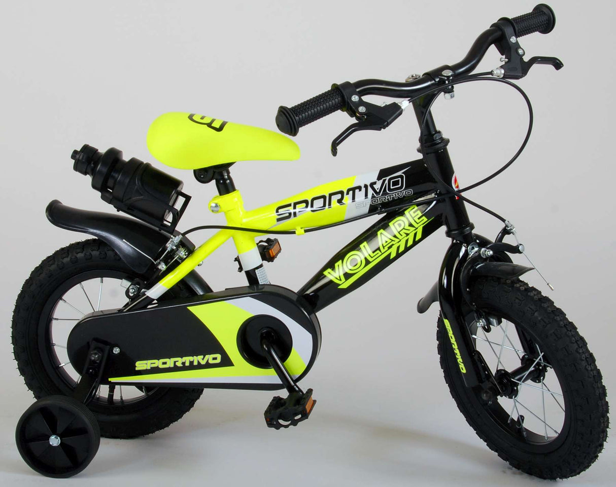 Volare Sportivo Child's Bike Boys Boys 12 pouces Néon Geel Black Bracks à deux mains 95% assemblés