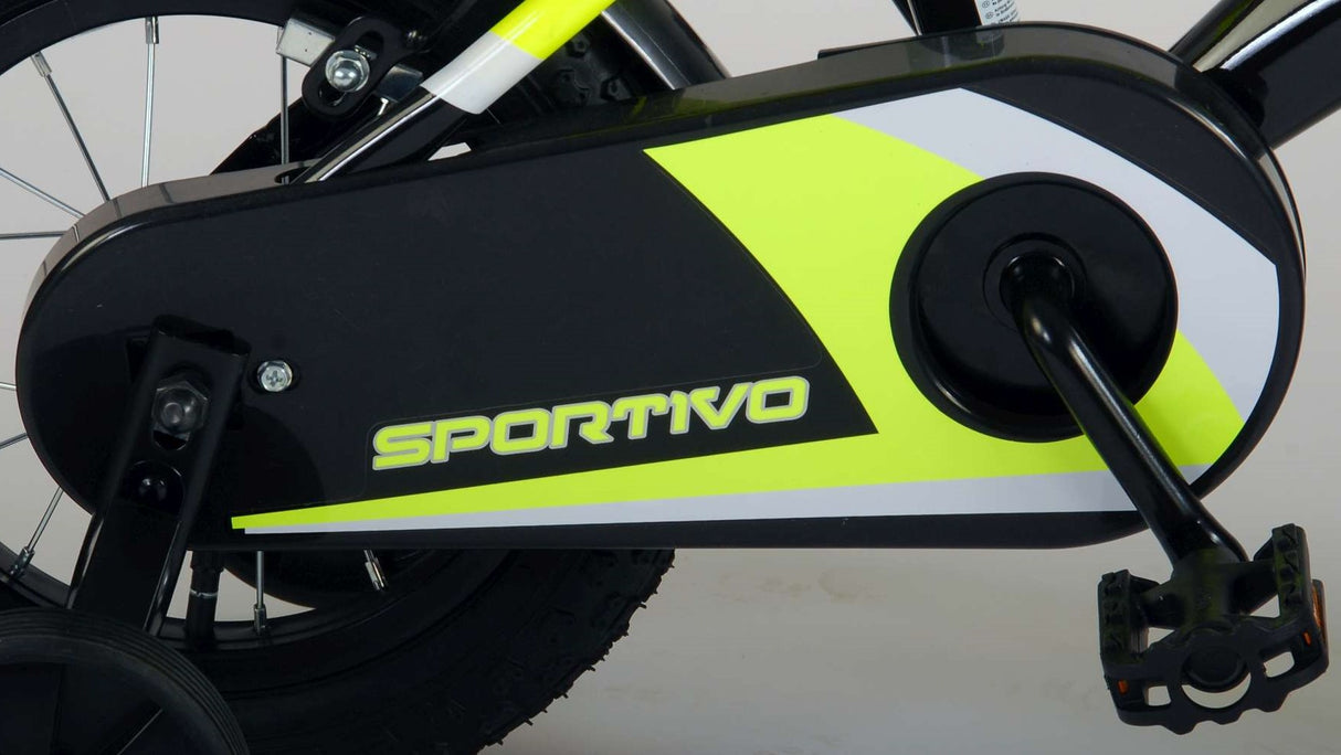 Volare Sportivo Child's Bike Boys Boys 12 pouces Néon Geel Black Bracks à deux mains 95% assemblés