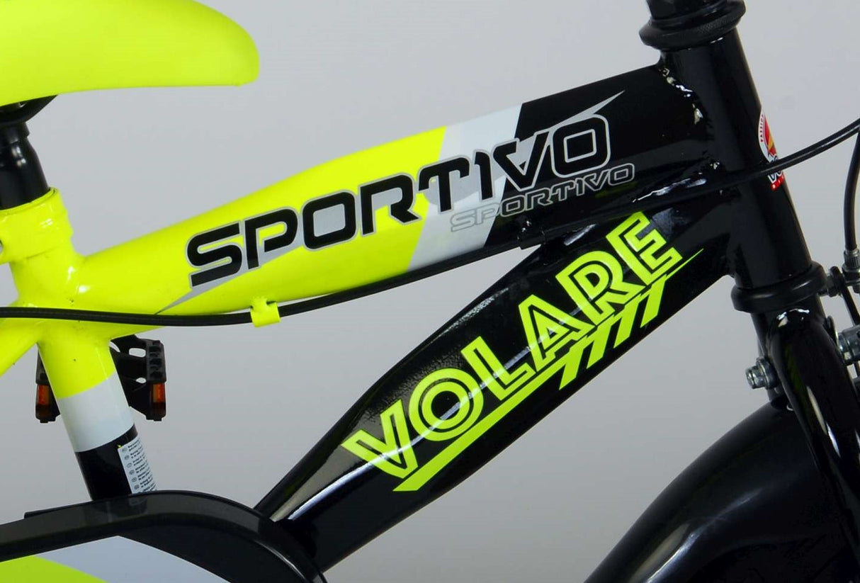 Volare Sportivo Child's Bike Boys Boys 12 pouces Néon Geel Black Bracks à deux mains 95% assemblés