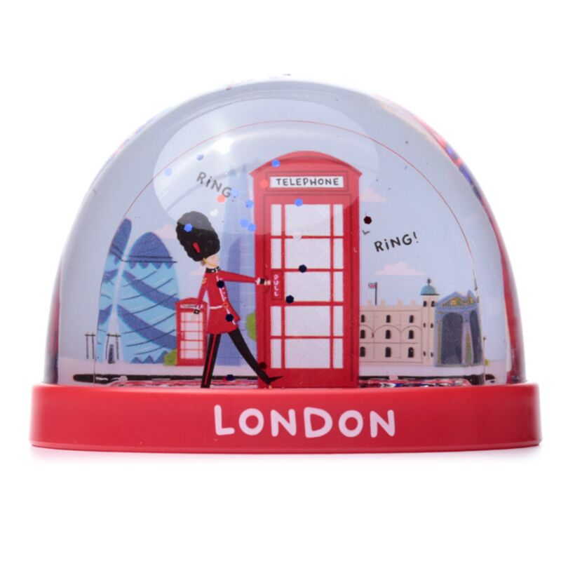 Cabine téléphonique rouge souvenir de Londres, boule à neige de la garde royale m
