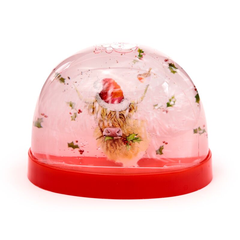 Grande boule à neige à paillettes de Noël Jan Pashley Highland Cow